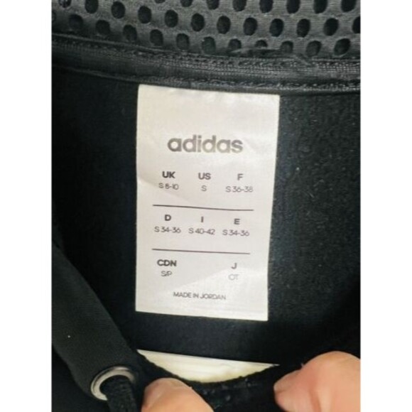 Adidas Men Hoodie Small Black Logo Spellout Aeroready Fleece Pullover GUC - Picture 8 of 9